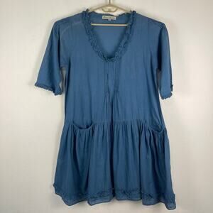 JP and Mattie Sundance Blue Short Sleeve Cotton Lagenlook Dress Relaxed Large